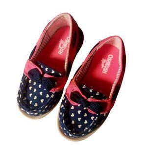 OshKosh B'gosh Baby/Toddler Girl's Slip-Ons Sz6 Navy/Pink White Hearts and Bow